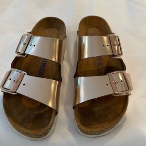 BIRKENSTOCK ARIZONA Rose Gold 2 Strap Women's Sandals Slides Flip Flops Shoes 37